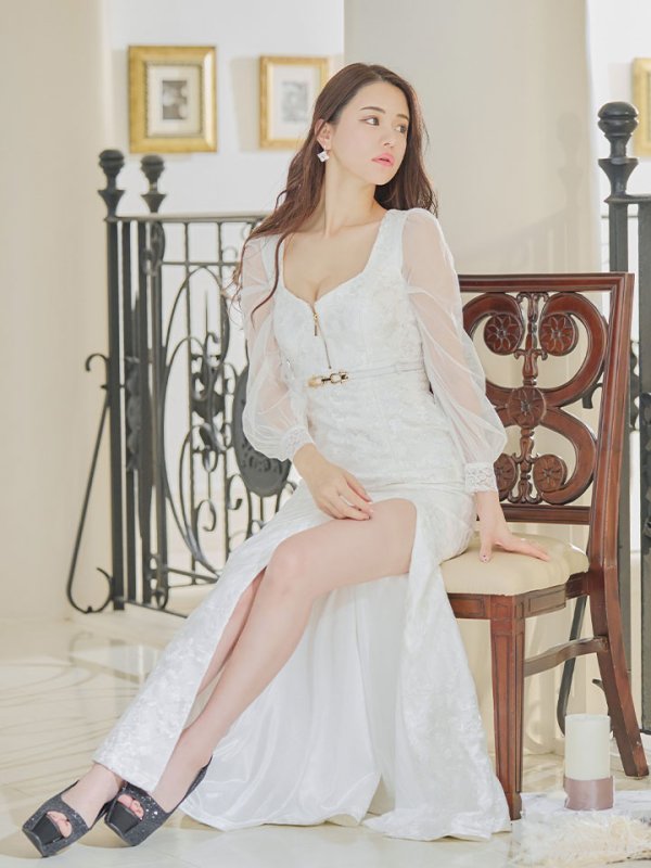 画像16: 刺繍レースフロントジップドレス/長袖/肌見せ/谷間見せ/マーメイド/ロングドレス/キャバドレス 【S-Lサイズ/2カラー】[HC02-X] 【SB】dzw