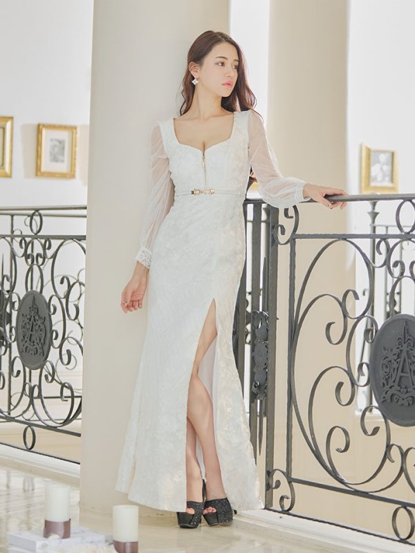 画像15: 刺繍レースフロントジップドレス/長袖/肌見せ/谷間見せ/マーメイド/ロングドレス/キャバドレス 【S-Lサイズ/2カラー】[HC02-X] 【SB】dzw