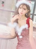 【サンタセール！】【サンタコス 4点セット】【S-Lサイズ/2カラー】ショルダーリボン千鳥タイトサンタコスプレ[YMT]