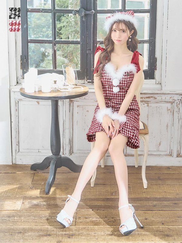 画像3: 【サンタセール！】【サンタコス 4点セット】【S-Lサイズ/2カラー】ショルダーリボン千鳥タイトサンタコスプレ[YMT]