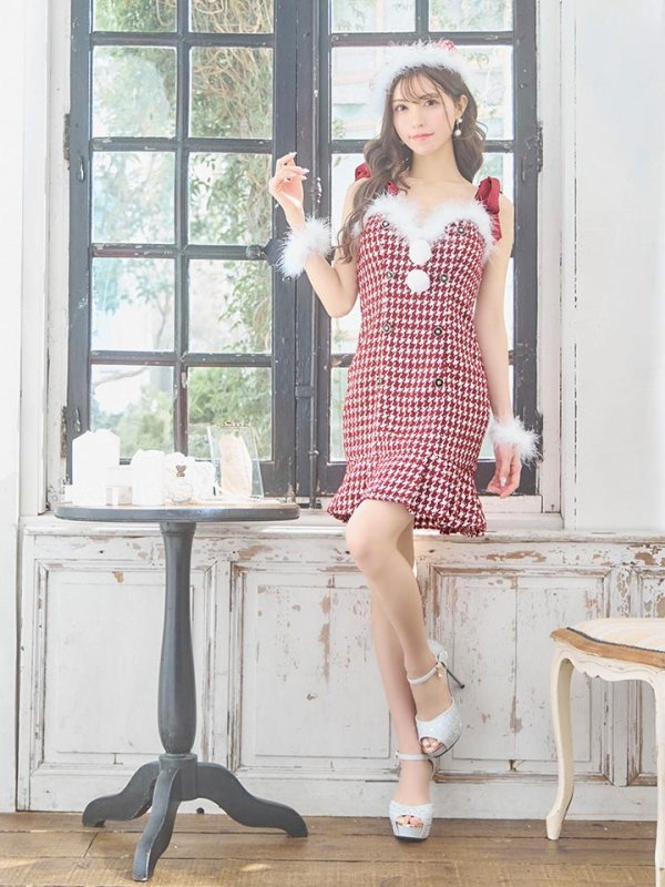 画像5: 【サンタセール！】【サンタコス 4点セット】【S-Lサイズ/2カラー】ショルダーリボン千鳥タイトサンタコスプレ[YMT]