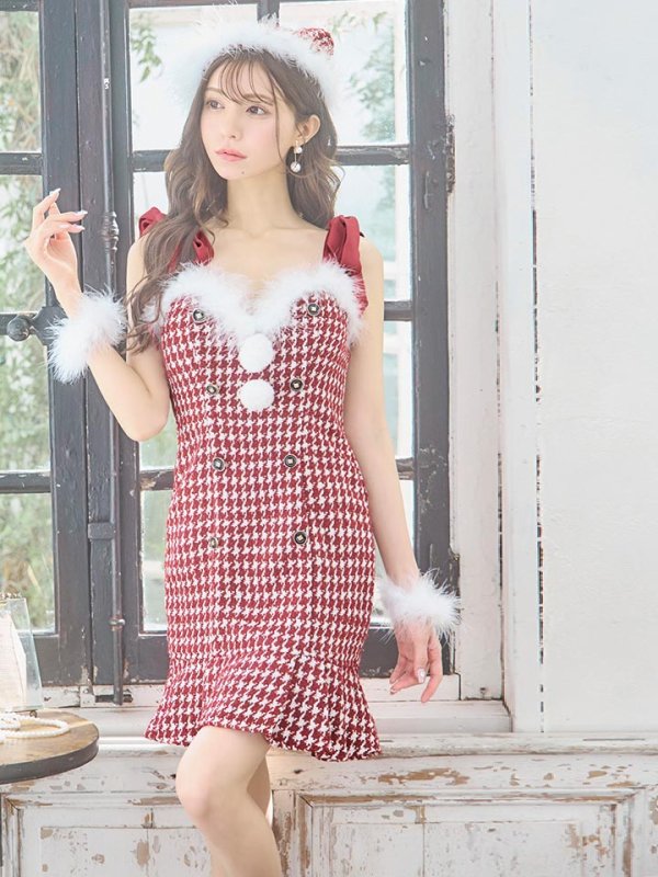 画像13: 【サンタセール！】【サンタコス 4点セット】【S-Lサイズ/2カラー】ショルダーリボン千鳥タイトサンタコスプレ[YMT]