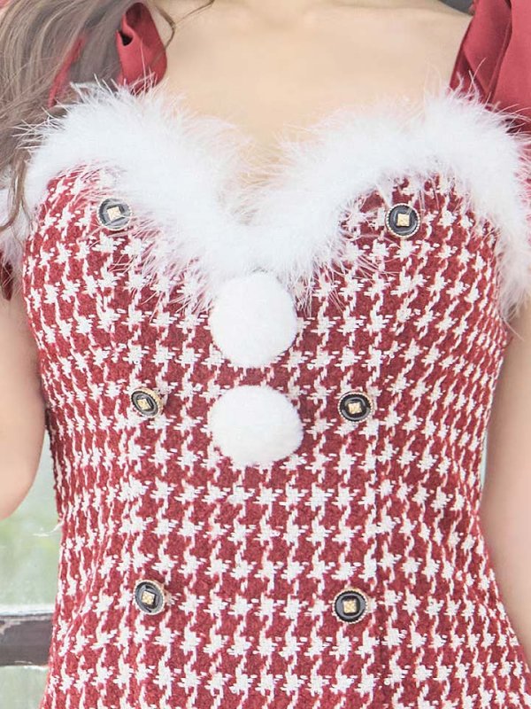 画像16: 【サンタセール！】【サンタコス 4点セット】【S-Lサイズ/2カラー】ショルダーリボン千鳥タイトサンタコスプレ[YMT]