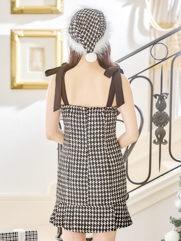 画像15: 【サンタセール！】【サンタコス 4点セット】【S-Lサイズ/2カラー】肩リボンブラック千鳥タイトサンタコスプレ[YMT]