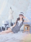 【サンタセール！】【サンタコス 4点セット】【S-Lサイズ/2カラー】肩リボンブラック千鳥タイトサンタコスプレ[YMT]