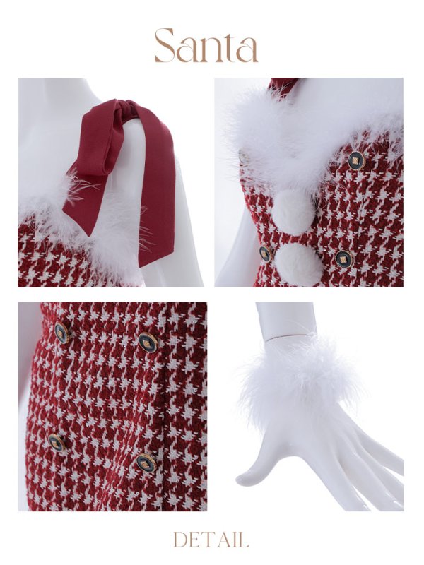 画像45: 【サンタセール！】【サンタコス 4点セット】【S-Lサイズ/2カラー】ショルダーリボン千鳥タイトサンタコスプレ[YMT]
