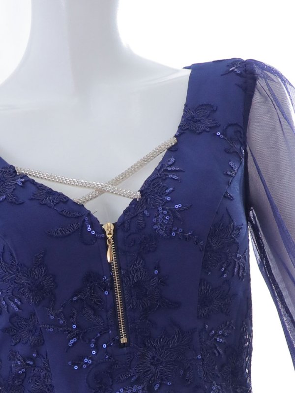 画像33: セットアップ刺繍レースミニドレス/フロントジップ/スパンコール/谷間見せ/背中隠し/肌見せ/バストクロス/シアー袖/ミニドレス/キャバドレス 【S-Lサイズ/4カラー】[HC02]【SB】dzw