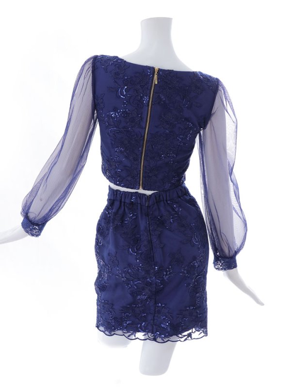 画像32: セットアップ刺繍レースミニドレス/フロントジップ/スパンコール/谷間見せ/背中隠し/肌見せ/バストクロス/シアー袖/ミニドレス/キャバドレス 【S-Lサイズ/4カラー】[HC02]【SB】dzw