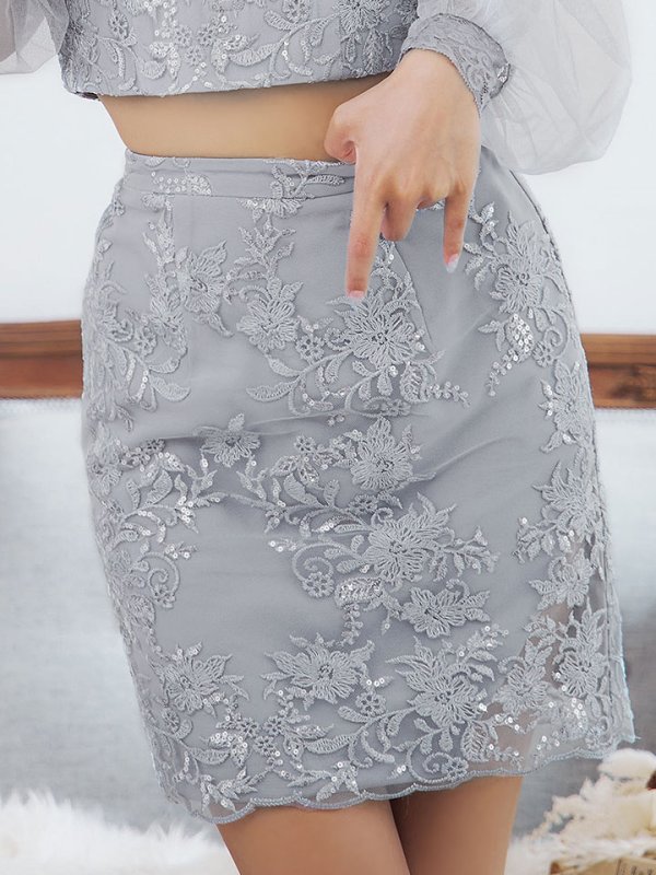 画像9: セットアップ刺繍レースミニドレス/フロントジップ/スパンコール/谷間見せ/背中隠し/肌見せ/バストクロス/シアー袖/ミニドレス/キャバドレス 【S-Lサイズ/4カラー】[HC02]【SB】dzw