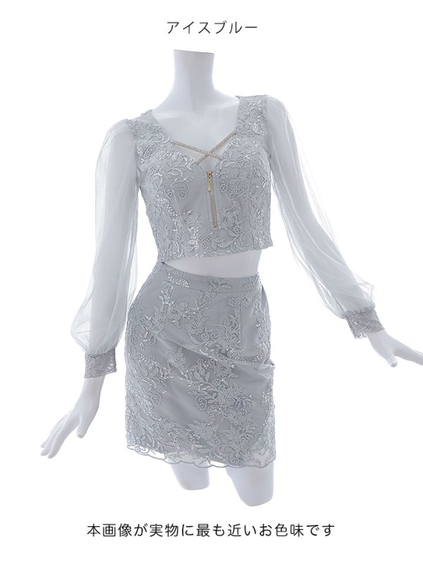 画像29: セットアップ刺繍レースミニドレス/フロントジップ/スパンコール/谷間見せ/背中隠し/肌見せ/バストクロス/シアー袖/ミニドレス/キャバドレス 【S-Lサイズ/4カラー】[HC02]【SB】dzw