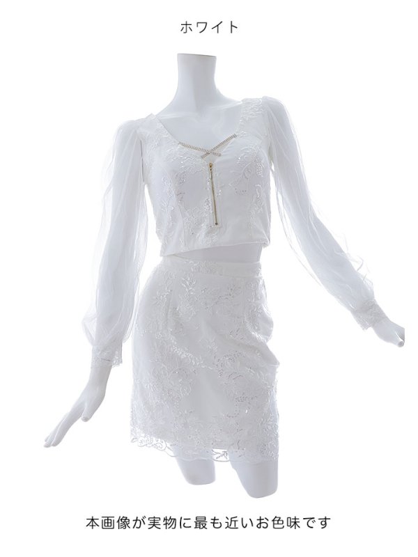 画像30: セットアップ刺繍レースミニドレス/フロントジップ/スパンコール/谷間見せ/背中隠し/肌見せ/バストクロス/シアー袖/ミニドレス/キャバドレス 【S-Lサイズ/4カラー】[HC02]【SB】dzw