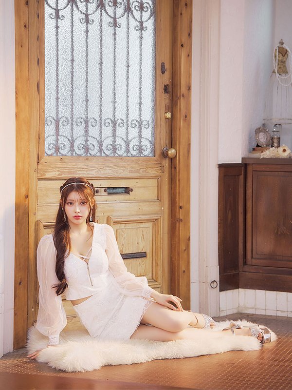 画像20: セットアップ刺繍レースミニドレス/フロントジップ/スパンコール/谷間見せ/背中隠し/肌見せ/バストクロス/シアー袖/ミニドレス/キャバドレス 【S-Lサイズ/4カラー】[HC02]【SB】dzw