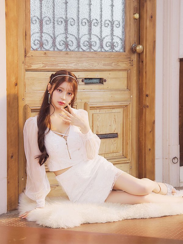 画像19: セットアップ刺繍レースミニドレス/フロントジップ/スパンコール/谷間見せ/背中隠し/肌見せ/バストクロス/シアー袖/ミニドレス/キャバドレス 【S-Lサイズ/4カラー】[HC02]【SB】dzw