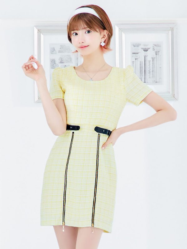 画像4: SALE!チェックツイードドレス/半袖/ジッパー/ミニドレス/キャバドレス【XS-Lサイズ/2カラー】[HC02] 【SB】dzw