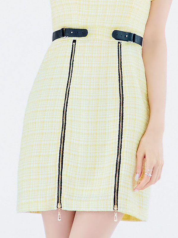 画像6: SALE!チェックツイードドレス/半袖/ジッパー/ミニドレス/キャバドレス【XS-Lサイズ/2カラー】[HC02] 【SB】dzw