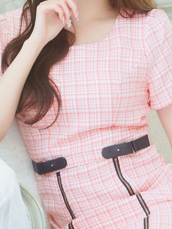 画像5: チェックツイードドレス/半袖/ジッパー/ミニドレス/キャバドレス【XS-Lサイズ/2カラー】[HC02] 【SB】dzw