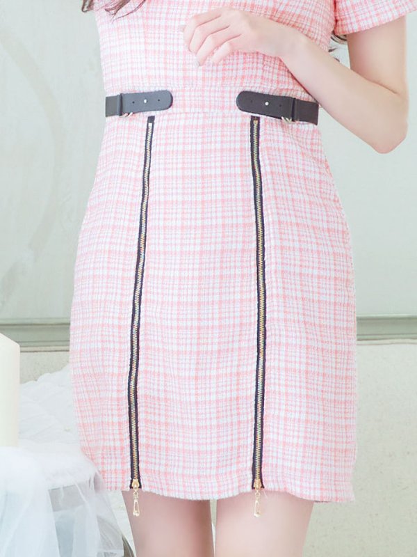 画像6: チェックツイードドレス/半袖/ジッパー/ミニドレス/キャバドレス【XS-Lサイズ/2カラー】[HC02] 【SB】dzw