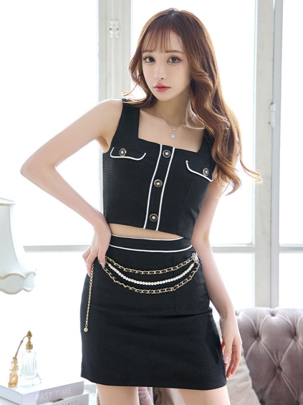 画像4: 【送料無料！】チェーンベルト/セットアップ/ノースリーブ/タイト/ミニドレス/キャバドレス【XS-Mサイズ/1カラー】[HC02]【SB】dzw