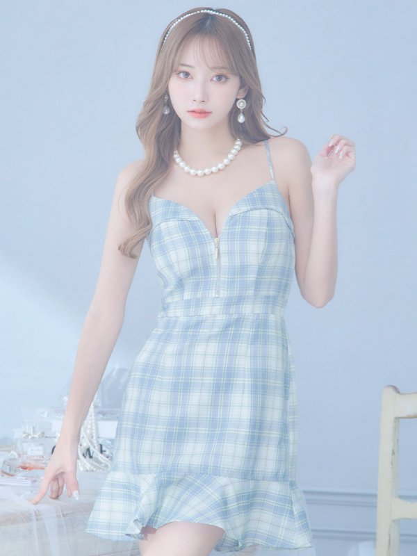 画像4: SALE!チェック柄マーメイドミニドレス/フロントジップ/キャミソール/谷間見せ/背中見せ/ノースリーブ/ミニドレス/キャバドレス【XS-Mサイズ/1カラー】[OF01] 【SB】dzw