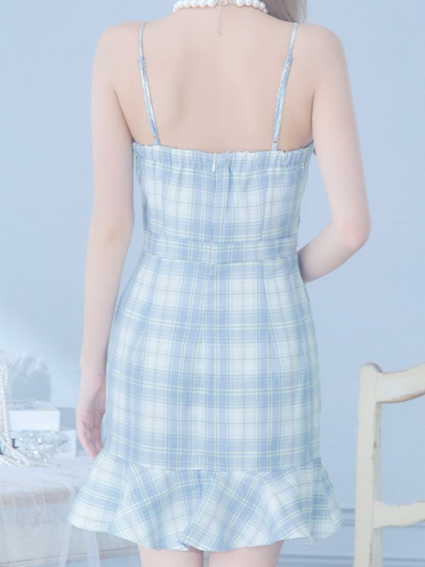 画像7: SALE!チェック柄マーメイドミニドレス/フロントジップ/キャミソール/谷間見せ/背中見せ/ノースリーブ/ミニドレス/キャバドレス【XS-Mサイズ/1カラー】[OF01] 【SB】dzw