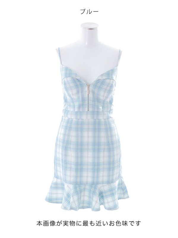 画像14: SALE!チェック柄マーメイドミニドレス/フロントジップ/キャミソール/谷間見せ/背中見せ/ノースリーブ/ミニドレス/キャバドレス【XS-Mサイズ/1カラー】[OF01] 【SB】dzw