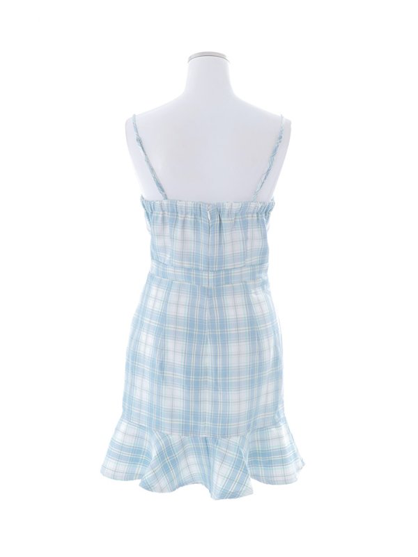 画像15: SALE!チェック柄マーメイドミニドレス/フロントジップ/キャミソール/谷間見せ/背中見せ/ノースリーブ/ミニドレス/キャバドレス【XS-Mサイズ/1カラー】[OF01] 【SB】dzw