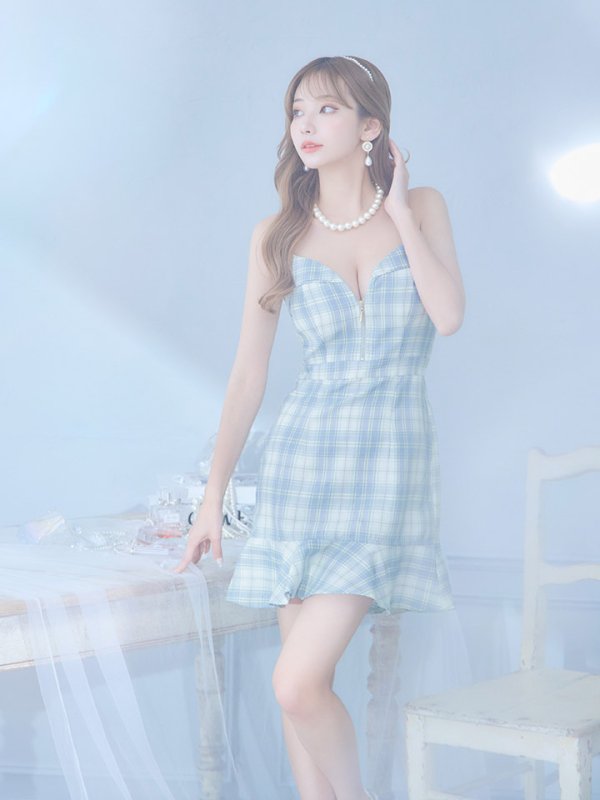 画像10: SALE!チェック柄マーメイドミニドレス/フロントジップ/キャミソール/谷間見せ/背中見せ/ノースリーブ/ミニドレス/キャバドレス【XS-Mサイズ/1カラー】[OF01] 【SB】dzw