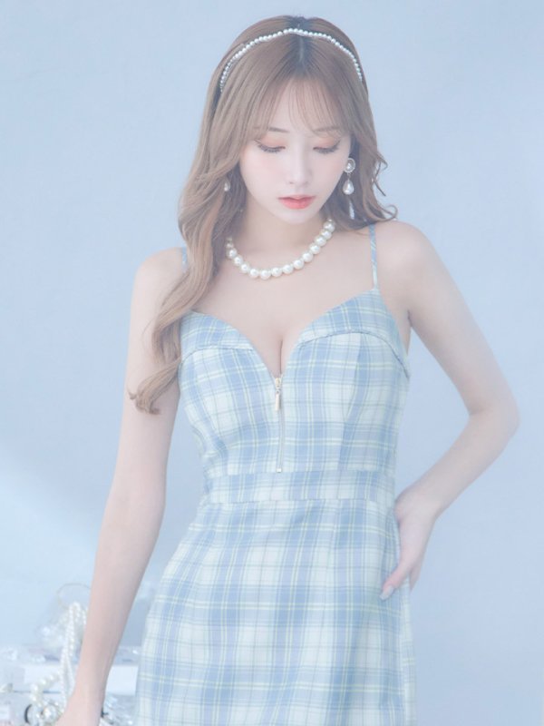 画像11: SALE!チェック柄マーメイドミニドレス/フロントジップ/キャミソール/谷間見せ/背中見せ/ノースリーブ/ミニドレス/キャバドレス【XS-Mサイズ/1カラー】[OF01] 【SB】dzw