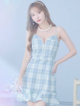 SALE!チェック柄マーメイドミニドレス/フロントジップ/キャミソール/谷間見せ/背中見せ/ノースリーブ/ミニドレス/キャバドレス【XS-Mサイズ/1カラー】[OF04] 【SB】dzw