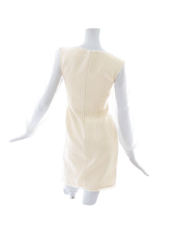 画像14: ツイードチェックドレス/チュール袖/パールボタン/チェーン/透け感/谷間見せ/背中隠し/ミニドレス/キャバドレス【S-Lサイズ/1カラー】[HC02] 【SB】dzw