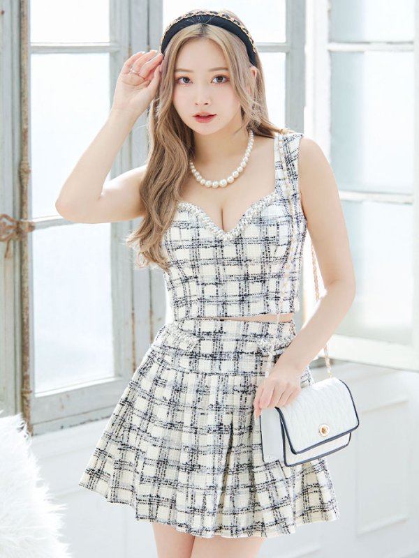 画像7: 新サイズ登場!ツイードセットアップドレス/2ピース/ノースリーブ/ビジュー/谷間見せ/セットアップ/ミニドレス/キャバドレス【XS-Lサイズ/1カラー】[HC02]【SB】dzj