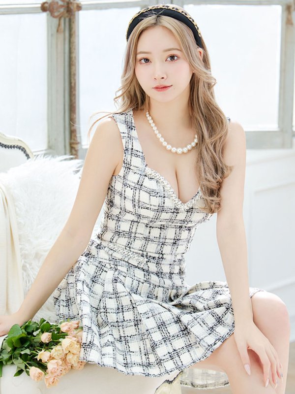 画像10: 新サイズ登場!ツイードセットアップドレス/2ピース/ノースリーブ/ビジュー/谷間見せ/セットアップ/ミニドレス/キャバドレス【XS-Lサイズ/1カラー】[HC02]【SB】dzj