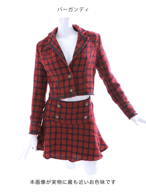 画像17: ジャケットチェックバーガンディセットアップワンピース/谷間見せ/背中隠し/マーメイド/ミニドレス/キャバドレス【S-Lサイズ/1カラー】[HC02-X] 【SB】dzw
