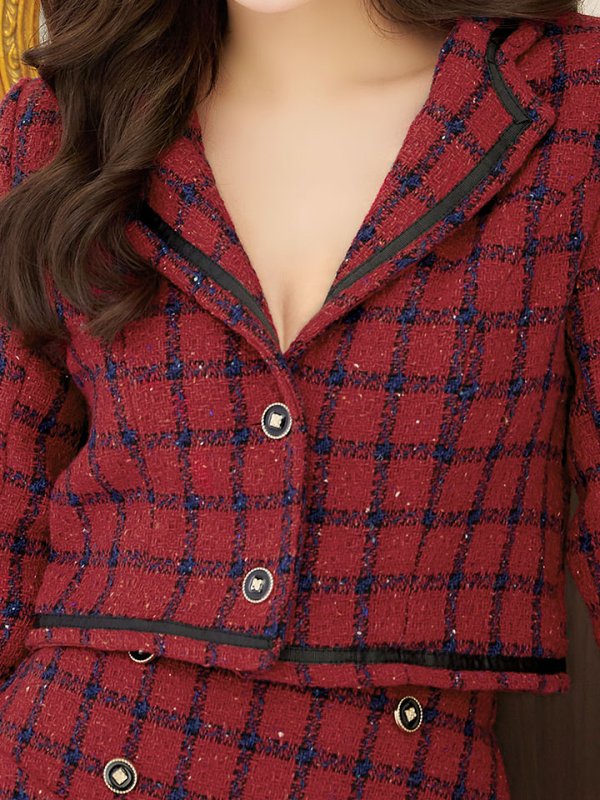 画像5: ジャケットチェックバーガンディセットアップワンピース/谷間見せ/背中隠し/マーメイド/ミニドレス/キャバドレス【S-Lサイズ/1カラー】[HC02-X] 【SB】dzw