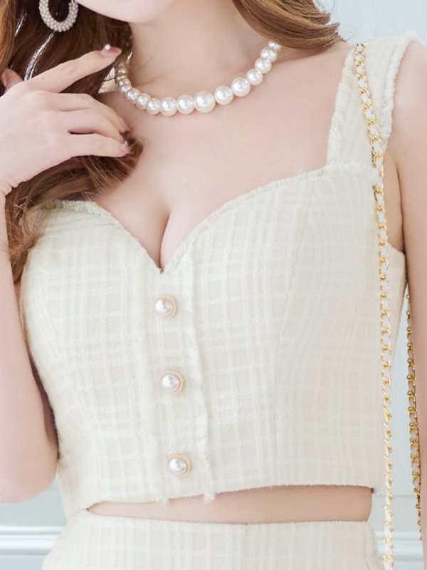 画像5: 新色登場!ノースリーブセットアップドレス/ツイード/フリンジ/パールボタン/谷間見せ/背中見せ/ミニドレス/キャバドレス【XS-Mサイズ/2カラー】[HC02-X] 【SB】dzt