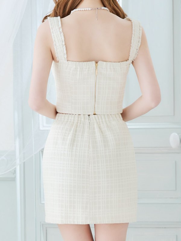 画像7: 新色登場!ノースリーブセットアップドレス/ツイード/フリンジ/パールボタン/谷間見せ/背中見せ/ミニドレス/キャバドレス【XS-Mサイズ/2カラー】[HC02-X] 【SB】dzt