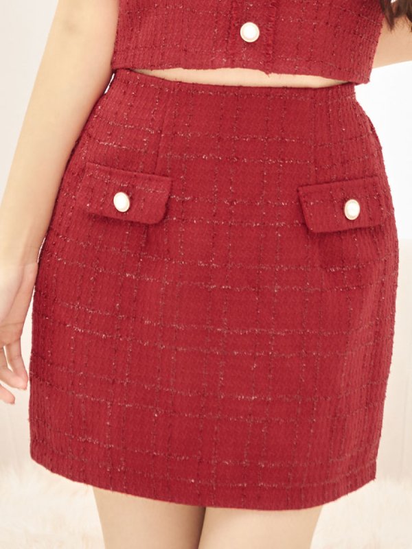 画像6: 新色登場!ノースリーブセットアップドレス/ツイード/フリンジ/パールボタン/谷間見せ/背中見せ/ミニドレス/キャバドレス【XS-Mサイズ/2カラー】[HC02-X] 【SB】dzt