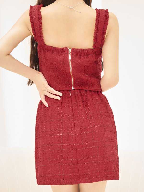 画像7: 新色登場!ノースリーブセットアップドレス/ツイード/フリンジ/パールボタン/谷間見せ/背中見せ/ミニドレス/キャバドレス【XS-Mサイズ/2カラー】[HC02-X] 【SB】dzt