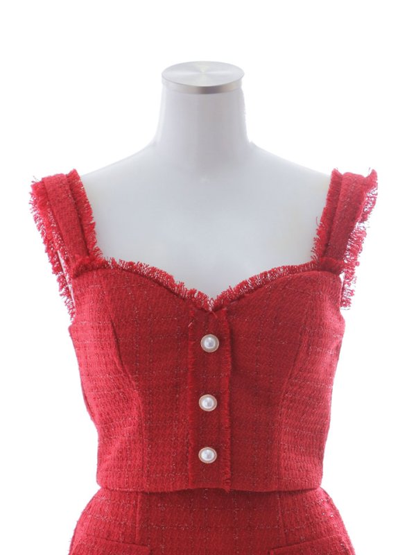 画像20: 新色登場!ノースリーブセットアップドレス/ツイード/フリンジ/パールボタン/谷間見せ/背中見せ/ミニドレス/キャバドレス【XS-Mサイズ/2カラー】[HC02-X] 【SB】dzt