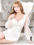 【ファイナルセール】シアースリーブドレス/ビジュー/長袖/ジップ/谷間見せ/ミニドレス/キャバドレス【XS-Mサイズ/1カラー】[OF04] 【SB】dzw
