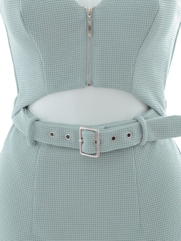 画像30: ノースリーブタイトミニドレス/フロントジップ /ベルト/谷間見せ/背中見せ/ミニドレス/キャバドレス【XS-Mサイズ/2カラー】[HC02-U] 【SB】