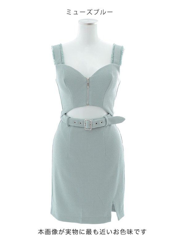 画像24: ノースリーブタイトミニドレス/フロントジップ /ベルト/谷間見せ/背中見せ/ミニドレス/キャバドレス【XS-Mサイズ/2カラー】[HC02-U] 【SB】