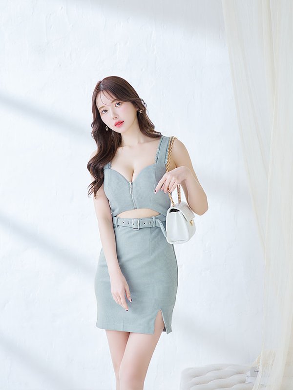 画像11: ノースリーブタイトミニドレス/フロントジップ /ベルト/谷間見せ/背中見せ/ミニドレス/キャバドレス【XS-Mサイズ/2カラー】[HC02-U] 【SB】