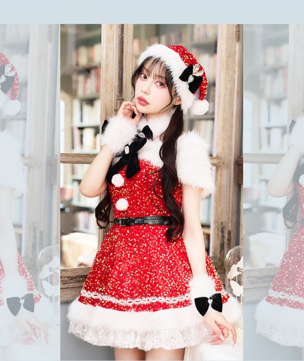 画像9: 【即日発送！】【クリスマスコスプレ9点セット】【Malymoon/マリームーン】スパークリージュエルリボンサンタ【SM-ML/2カラー】[OF03]