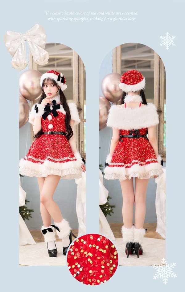 画像8: 【即日発送！】【クリスマスコスプレ9点セット】【Malymoon/マリームーン】スパークリージュエルリボンサンタ【SM-ML/2カラー】[OF03]