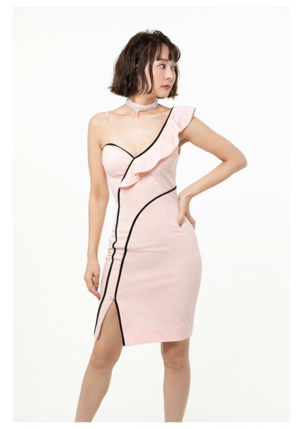 画像7: 値下げ!【高級ドレスSALE】フリルデザイン/ ワンショル/ パイピング/ タイト/ ミディアム丈/ミニドレス/ キャバドレス【HC03】