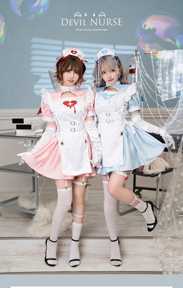 画像1: 【ノベルティ対象】【即日発送】デビルハーネスナース【マリームーン】【ハロウィンコスプレ9点セット】【フリーサイズ/2カラー】[YMT]