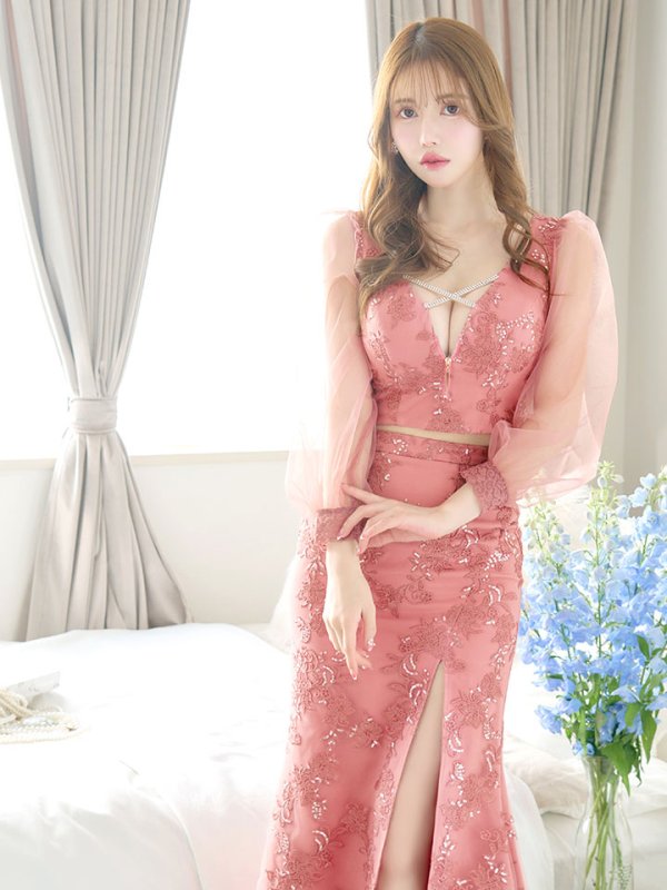 画像4: 【送料無料!】刺繍レースドレス/ビジュー/チュール/ロングスリーブ/ロングドレス/キャバドレス【S-Mサイズ/2カラー】[HC02-X] 【SB】dzw