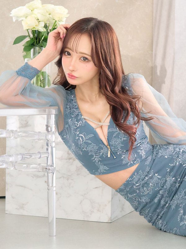 画像6: 【送料無料!】刺繍レースドレス/ビジュー/チュール/ロングスリーブ/ロングドレス/キャバドレス【S-Mサイズ/2カラー】[HC02-X] 【SB】dzw