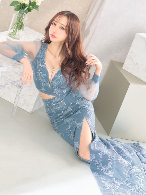 画像5: 【送料無料!】刺繍レースドレス/ビジュー/チュール/ロングスリーブ/ロングドレス/キャバドレス【S-Mサイズ/2カラー】[HC02-X] 【SB】dzw